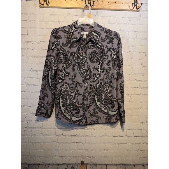 Denim& Company button-down Paisley blouse medium - Picture 1 of 5